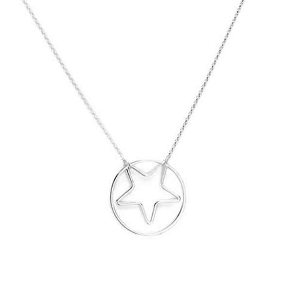 Silver Open Circle Star Pendant Necklace Chain - Picture 2 of 3